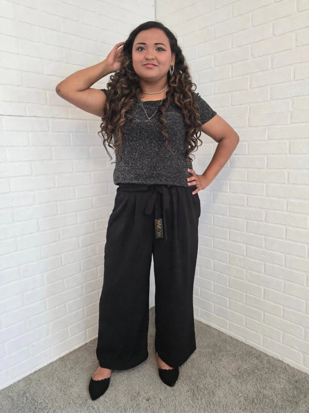 iULi Style Black Wide Leg Tie Waist Pants